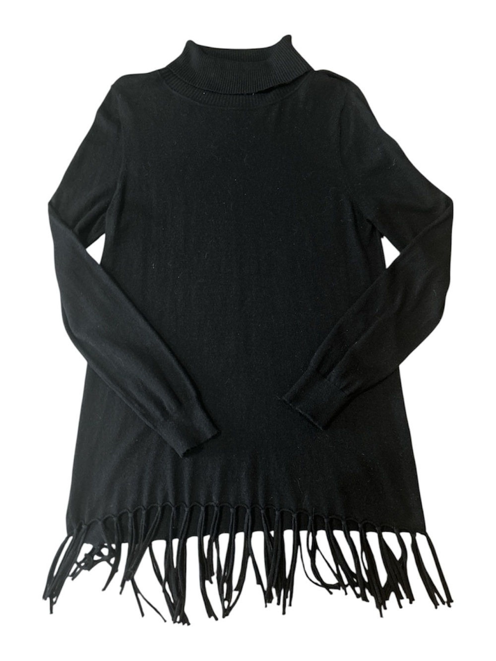 Neiman Marcus Black Fringe Hem Turtleneck Sweater Top sz M